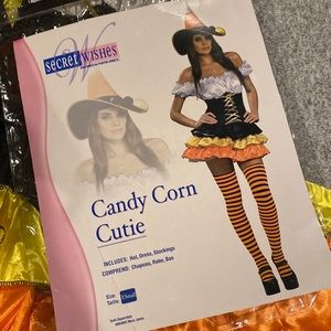 Candy Corn Cutie Adult XS Dress, Hat, & Knee Highs